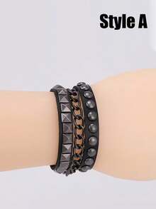 Xiacheng Bộ 3 vòng tay đinh tán phong cách Punk, vòng tay da PU gai nhọn kiểu Gothic, vòng tay unisex có thể điều chỉnh kích thước kiểu thập niên 80. - Màu Đen Súng - Xem 13