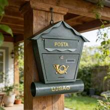Skrzynka pocztowa w stylu willi europejskiej i brytyjskiej, zewnętrzna skrzynka pocztowa odporna na warunki atmosferyczne, skrzynka pocztowa montowana na ścianie, kreatywna skrzynka pocztowa w stylu wiejskim - A - Zobacz 2
