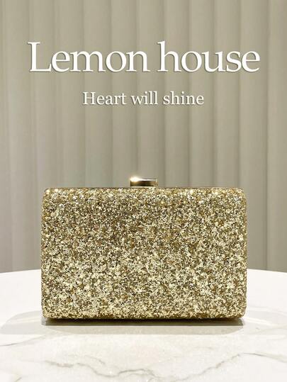 1pc Shiny Gold Sequin Clutch Bag, Versatile Glitter Evening Bag, Elegant Clutch Purse Suitable For Formal Occasions Like Parties, Weddings, Galas, Cocktail Events, Festivals For Women