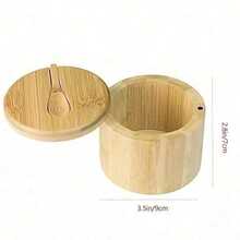 Bamboo Seasoning Box With Spoon Rotating Cover Bamboo Seasoning Pot Magnetic Suction Seasoning Pot Single Cell Salt Box, Food, Kitchen, Cooking, Seasoning, Spice, Party, Travel, Kitchen Items, Kitchen Tools, Kitchen Things. - Gold - View 6
