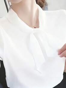 2026新款夏季女式衬衫，时尚优雅百搭宽松休闲短袖上衣 白色 - 白色 - 查看 2