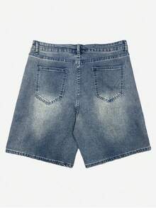 Dark Blue Washed Denim Retro Distressed Loose-Fitting Casual Shorts, Women'S Nail Art Pattern Jorts, Denim Shorts Capri, Summer Straight-Leg Shorts, Hip-Hop Street Style Denim Shorts, Everyday Commuter Jeans. - Màu xanh nhạt - Xem 5