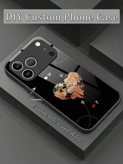 1pc Customized Travel Commemorative Phone Case, Gold-Plated Heart-Shaped Planet Pattern Liquid TPU Bumper + Tempered Glass Material, Shock-Resistant And Scratch-Resistant Phone Cover Compatible With IPhone 17 Pro Max/16 Pro Max/15 Pro/14 Plus/13 Pro/12 Pro Max/11/Xs Max/8/7/6 Plus, S24 Ultra/S25 Ultra, / Phone Accessories