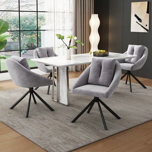 Modern Swivel Chair In Grey Velvet, Elegant And Comfortable, Made Of Breathable Velvet, With An Ergonomic Design. Set Of Four Chairs. - Grey - View 1