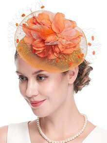 1 Peça Chapéu Fascinator Vintage Feminino dos Anos 20, 30 e 50, Charme Headpiece com Laço, Flor e Véu, Adequado para Casamento, Chá da Tarde - Multicolorido - Visão 4