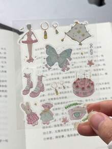 1 pièce Stickers en gelée de style Ins, stickers décoratifs mignons de ballet, papillon, ours pour journal, étui de téléphone, tablette - autocollant - Voir 3