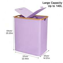 140L Laundry Hamper With Lid And 2 Removable Liners Large Capacity For Dirty Clothes Storage In Bedroom Bathroom - Purple - View 3