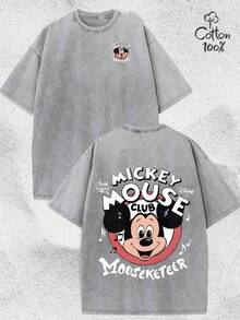 (230 G Pure Cotton T-Shirt)Disney  The Popular American Retro Style Mickey Mouse Club Theme Vintage Washed T-Shirt Retro Washed Street Fashion Casual T-Shirt,100 Percent Cotton.Retro Washed T-Shirt , Men's T-Shirt, Men's Casual, Comfortable, Fashionable T-Shirt, Street Style Cotton - Xám - Xem 1
