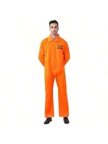 1pc Adult Men's Orange Prisoner Costume, New Arrival European And American Style Convict Outfit - Burnt Orange - View 3