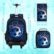 3PCS Soccer Rolling Backpack For Boys, Kids School Backpacks With Wheels, Roller Wheeled Bookbag Set With Lunch Box - Black - View 3