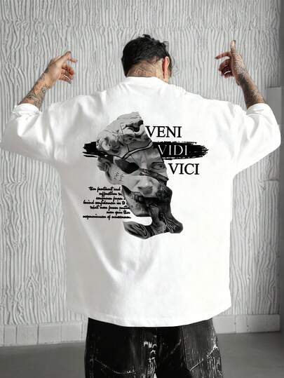 Men's Abstract Sculpture Portrait Printed Round Neck Short Sleeve T-Shirt, Summer