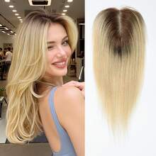 3.5"X4" 100% Human Hair Topper, Hand-Woven, Swiss Lace Base, For Women, 10" - Multicolor - View 2