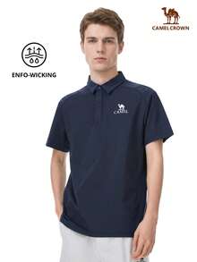 CAMEL CROWN 男士吸湿排汗透气圆领短袖T恤，修身款，夏季 - 黑夜藍 - 查看 7