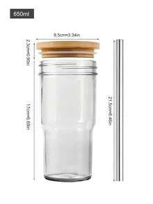 Cold Brew Cup With Wooden Lid And Thick Straw, Large Capacity Glass Drinkware For Bubble Tea Juice, 1pc - Clear - View 4