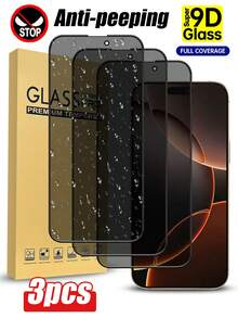 3片装隐私屏幕保护膜，9H硬度钢化玻璃，防窥、防刮、防指纹，全覆盖，兼容 11/12/13/14 Pro Max/15 Pro Max/16/16 Plus/16 Pro/16 Pro Max/16e/17/17 Air/17 Pro/17 Pro Max - 黑色 - 查看 29