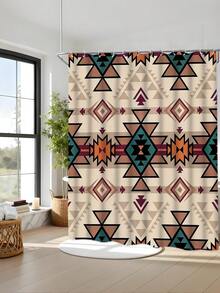 1/4 Piece Brown And Green Pattern Bohemian Thanksgiving Autumn Waterproof Polyester Fabric Shower Curtain, Walk-In Shower Curtain With 12 Hooks, Bathroom Non-Slip Mat, Toilet Seat Cover And U-Shaped Pad - A - View 9