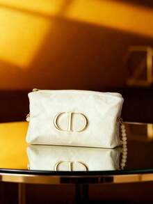 Dior 女士必备白色天鹅绒旅行化妆包，简约时尚收纳袋，带金属logo，理想礼物 - 白色單肩款 - 查看 8