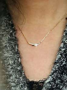 1pc S925 Sterling Silver Minimalist Fresh Elegant Smiling Face Necklace, Women's Arc-Shaped Criss-Cross Line Luxury Delicate Double-Row Simple Clavicle Chain Gift - Smile - View 3