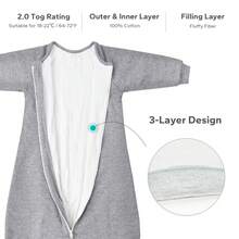 2.5 Tog 长袖婴儿睡袋，宽敞的新生儿睡袋 - 灰色 - 查看 2