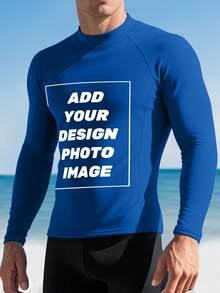 Custom Men's Basic Skins Long Sleeve Rash Guard Swim Shirts Personalized Print Quick Dry Bathing Shirt For Men Fishing Surfing- Add Your Image Photo Design Special Gift - Royal Blue - View 8