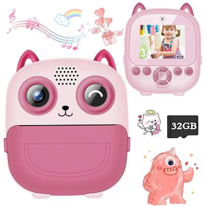 Kids Instant Print Digital Camera, 2.4" Screen 1080P Video Recording, Portable Children Camera With Playback And Games, Cute Birthday Gift For Boys And Girls