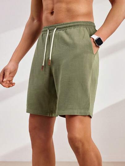 Driftmere 男士抽绳腰斜口袋短裤纯绿色短裤，适合送给老公、男朋友的礼物