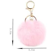Jtkdxqs Pom Pom Keychain Soft Artificial Rabbit Fur Plush Fluffy Ball Key Ring For Women - Hồng nhạt - Xem 5