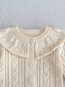 Chaqueta de punto con cuello con volantes de manga larga para bebé recién nacido niña - Albaricoque - Ver 4