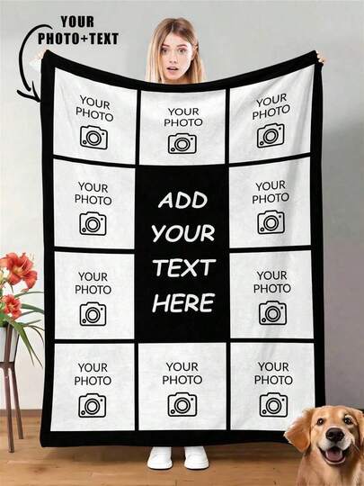 1pc Customizable Photo Blanket, Family Blanket, Photo Blanket, 9-Grid Pattern, Memorial Blanket, Suitable As Gift For Girls, Boys, Adults, Valentine's Day, Lightweight, Baby Blanket, Personalized Fleece Blanket, Personalized Photo Blanket, Personalized Throw Blanket, Personalized Baby Blanket, Newborn Blanket, Suitable For Mother's Day, Birthday, Children's Day, Father's Day, Graduation, Wedding, Christmas, Halloween,Back To School Fashion