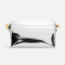 PU Leather Clutch Bag For Women Versatile Folding Evening Purse Metal Decoration Crossbody For Banquet Party - 銀色 - 查看 4