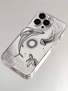 海豚彩绘透明创意防摔手机壳，兼容 17/17Pro/17ProMax、16/11/16Pro/16Plus/16ProMax/16E/15ProMax/13/14/12/XS/XR/7G/8P、Galaxy S25/S25Plus/S25 Ultra、A16/A36/A26/A56/A50/A12/A32 - 彩色 - 查看 2