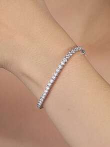 1 Piece 925 Solid Sterling Silver Round Cut Moissanite Diamond Tennis Chain Bracelet Luxury Jewelry For Women, Men Wedding Party Banquet Gift - Round - View 4