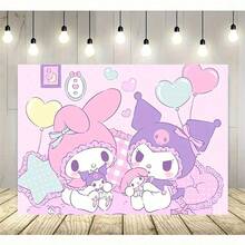 SANRIO 1 Tấm thảm trang trí Hello Kitty dễ thương - Màu hồng và tím huyền ảo với bóng bay hình trái tim, chấm bi và nền kẻ caro, hoàn hảo cho tiệc sinh nhật, sân vườn, studio, phòng ngủ và trang trí nhà cửa, chất liệu vải polyester, không cần đèn LED. - Nhiều màu - Xem 5
