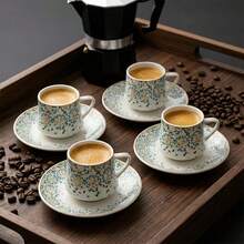 4 Packs Coffee Cup & Saucer Set, Set Of 4, 8-Piece Bone China Espresso/Turkish Coffee Cup & Saucer Set 90 Ml – Elegant White Bone China Set For 4, Nakkas Turkish Coffee Cup Set Of 4, (8 Piece) White Cups With Saucers - 3 Fl Oz Small Ceramic Espresso Set - Ideal For Serving Greek, Arabic Coffee, Serving Espresso, Turkish Coffee, Or Ristretto To Guests, Ramadan Mubarak, Bismillah, Eid Mubarak Ramadan Kareem - Multicolor - View 6