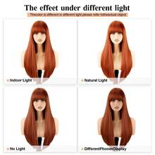 26 Inch Ginger Straight Wig, Bangs Wig, Synthetic Wig, Suitable For Daily Wear And Parties - Multicolor - View 7