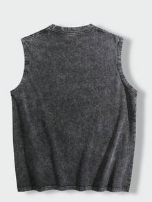 Men's Vintage Washed Black Sleeveless Tank Top,  Yugi Anime Graphic Print, Classic Japanese Trading Card Game Streetwear Muscle Shirt, Casual Loose Fit Cotton Blend Workout Vest For Anime Fans, Summer, And Daily Casual Outfits - 黑色 - 查看 4