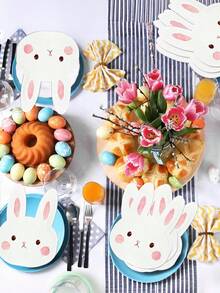 20张双层复活节兔子蛋胡萝卜造型一次性餐巾纸，横幅复活节派对兔耳朵纸巾，适用于生日、春季花园茶会等场合 - 彩色 - 查看 6