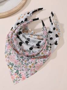 Bộ 3 phụ kiện dành cho nữ - Băng đô, khăn quàng cổ và khuyên tai in họa tiết trái tim và hoa tối giản, thanh lịch, phù hợp cho sử dụng hàng ngày, lễ hội, tiệc tùng vào mùa xuân/hè. Phụ kiện làm đẹp và chăm sóc tóc tại nhà. - Nhiều màu - Xem 3
