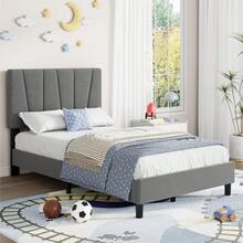 Dragonpad Upholstered Bed Frame With Adjustable Headboard, Twin/King/Full/Queen Size Linen Fabric Upholstered Platform Bedframe With Strong Wooden Slats, Mattress Foundation, No Box Spring Needed, Easy Assembly - Gray-Twin Size - 查看 4