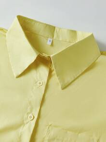 Female Suit Set, Summer Solid Color Turn-Down Collar Long Sleeve Shirt+ Short Pants for Ladies, Green/Orange/Yellow - Amarillo - Ver 7