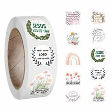 500 Stück Bibel Vers Aufkleber Rolle, für Wasserflaschen, Scrapbooking, Journaling, Laptops usw. als Partybevorzugungen, Geburtstagsdekoration Aufkleber Rolle, für Wände, Umschläge, Geburtstags- und Grußkarten - Zufälliger Stil - Übersicht 1