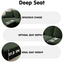 109"Boneless Sofa With Chaise, Modular Sectional Sofa, L-Shaped Cloud Couch With Deep Seat, Convertible Sofa Bed For Living Room, No Assembly Required - 綠色 - 查看 7