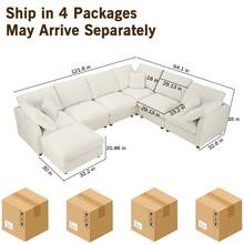 1PC, Modular Combination Sofa, L-Shaped Sofa For 7 Seats, Sectional Sofa Couches, Free Combination, Removable Modules With Wooden Legs And Upholstery, U-Shaped Sofa For Living Room And Office, Large Space, Living Room Furniture, Home Decor, Beige - 米色 - 查看 2