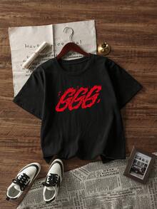 男士时尚街头休闲嘻哈元素印花黑色圆领短袖T恤 - 黑色 - 查看 2