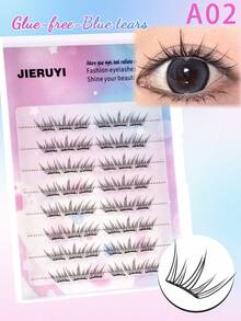 48/64/72 Cluster Self-Adhesive False Eyelash Cluster Fluffy Style, No Need For Glue Self-Adhesive DIY Eyelash Extension, Pre Adhesive False Eyelash Cluster Naturally Flowing Eyelash Extension, C Roll False Eyelash Cluster - Black - View 6