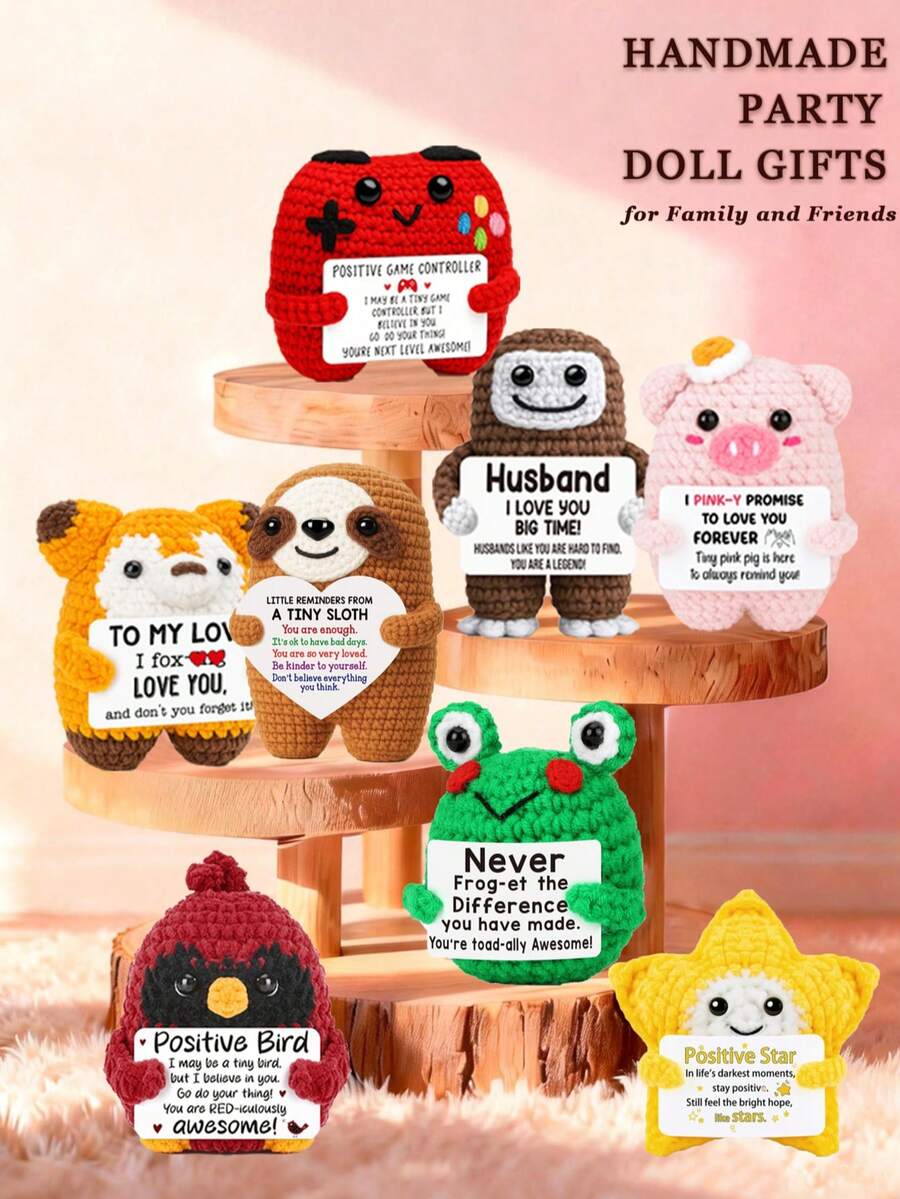 1pc Handmade Crochet Desktop Decor Figurine, Cute Animal & Plant Sci-Fi Design, Birthday, Mother's Day, Father's Day Gift For Family, Friends, Coworkers, Positive Emotions, Graduation, Holiday, Party Favor - Multicolor - View 1
