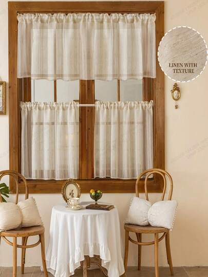 Cortina corta de lino estilo rural para cocina - Cortina de capa única para cabecera + Cortina de café de doble capa - Adecuada para cocina, cafetería, sala de estar y dormitorio - Decoración de ventana de moda, fácil de instalar, excelente decoración del hogar (se vende por separado)