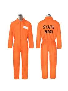 1 Set Halloween Cosplay Prisoner Costume, Inmate Outfit, Prison Uniform, Orange Convict Suit - Burnt Orange - View 6