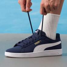 Puma Smash 3.0 Buck Low-Top Shock-Absorbing Sneakers, Casual Commuting Shoes, 392336-03 - Navy Blue-puma White-gold - View 1