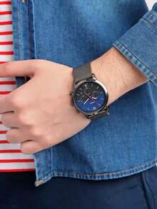 Fossil Men's Watch, Men's Luxury Chronograph Wristwatch With Roman Numerals Blue Dial Stainless Steel Casual & Formal Watch, Suitable As Gift For Father Or Husband. FS5383 - Silver - View 2